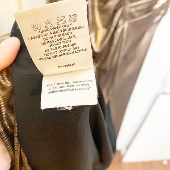 Retrofete Yesi Dress Bronze Gold Metallic Wrap Bodice Gown High Slit Women’s ~ S - Picture 12 of 15
